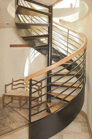 Deco 7 Spiral Stair With Wood Accents and Flat Plate Stringer