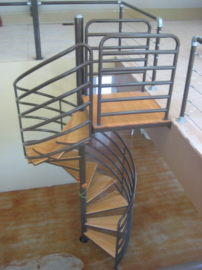 6 Line Deco Spiral Stair With Wood Treads and Platform