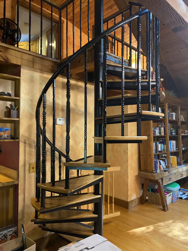 Spiral Stair with Wood Treads and Custom Balusters