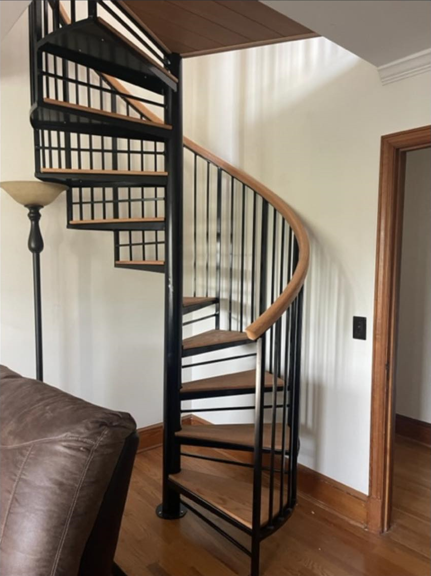Black Steel Spiral Stair with Wood Accents